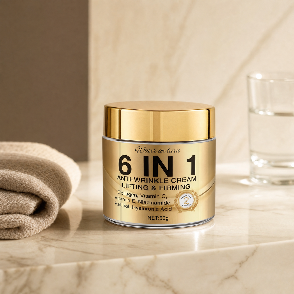 Anti-wrinkle cream jar on a marble bathroom counter