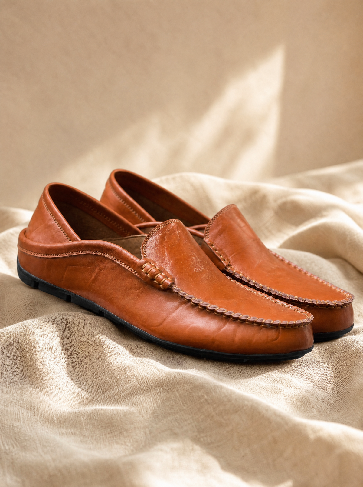 Close-up of the leather grain and stitching